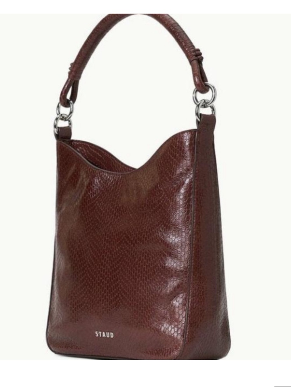 STAUD Brown Textured Leather Shoulder Bag